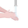 Washing hands with soap under running water. Hygiene. White background, isolate. Vector illustration