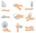 Washing hands step by step set, hygiene, prevention of infectious diseases, health care and sanitation vector