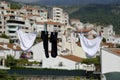 Washing hanging on a line Royalty Free Stock Photo