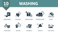 Washing icon set. Contains editable icons laundry theme such as washing powder, express cleaning, ironing and more.