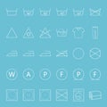 Washing and ironing clothes thin lines icon set