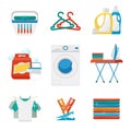 Washing and laundry flat icons