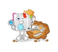 Washing machine archaeologists with fossils mascot. cartoon vector