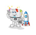 Washing machine astronaut waving character. cartoon mascot vector