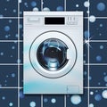 Washing machine automatic front loading on tile background. 3d realistic vector