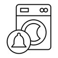 Washing machine and bell badge thin line icon, washing concept. Vector graphics. Wash scheduling, notification sign on Royalty Free Stock Photo