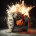 Washing Machine blast. disaster with Domestic and Household Appliance. Home Innovation