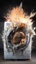 Washing Machine blast. disaster with Domestic and Household Appliance. Home Innovation