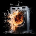 Washing Machine blast. disaster with Domestic and Household Appliance. Home Innovation