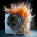 Washing Machine blast. disaster with Domestic and Household Appliance. Home Innovation