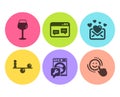 Washing machine, Browser window and Bordeaux glass icons set. Balance, Love mail and Smile signs. Vector