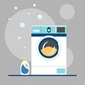 Washing machine with bubbles. Flat style illustration