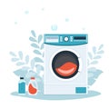 Washing machine with bubbles. Flat style vector illustration