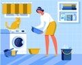 Washing Machine Cleaning Clothing in Bathroom. Royalty Free Stock Photo