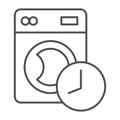 Washing machine and clock timer thin line icon, washing concept. Vector graphics. Schedule of automatic wash, waiting Royalty Free Stock Photo