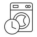 Washing machine and clock timer thin line icon, washing concept. Vector graphics. Schedule of automatic wash, waiting Royalty Free Stock Photo