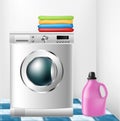 Washing machine with clothes and detergent bottle