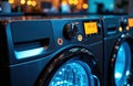 Washing machine control panel with illuminated drum and digital display Royalty Free Stock Photo