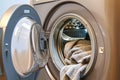 Washing machine detailed view laundry hygiene equipment fresh clean garments clothing clothes appliance household chores