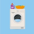 Washing machine with detergent and a basket