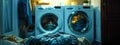 Washing machine and dirty clothes. Selective focus. Royalty Free Stock Photo