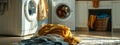 Washing machine and dirty clothes. Selective focus. Royalty Free Stock Photo
