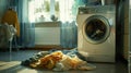 Washing machine and dirty clothes. Selective focus. Royalty Free Stock Photo