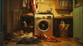 Washing machine and dirty clothes. Selective focus. Royalty Free Stock Photo