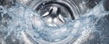 The washing machine drum filled with splashing water in action. AI generated image Royalty Free Stock Photo