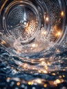 Washing machine drum spinning with water splash and reflective lighting effects Royalty Free Stock Photo