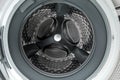 Washing machine with empty drum as background, closeup Royalty Free Stock Photo