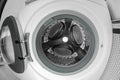 Washing machine with empty drum as background, closeup Royalty Free Stock Photo