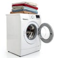 Washing Machine with Folded Cloth Isolated on White Background Royalty Free Stock Photo
