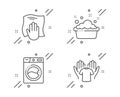 Washing machine, Hand washing and Hold t-shirt icons set. Laundry, Laundry basin, Wipe with a rag. Vector