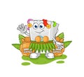 Washing machine hawaiian waving character. cartoon mascot vector