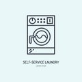 Washing machine icon, washer line logo. Flat sign for launderette service. Logotype for self-service laundry, clothing Royalty Free Stock Photo