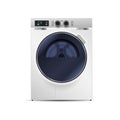 Washing machine isolated on white background front view of steel washer domestic household appliance