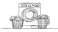 Washing machine with laundry basket in continuous line drawing style.