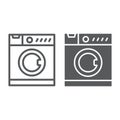 Washing machine line and glyph icon, electronic and household, appliance sign, vector graphics, a linear pattern