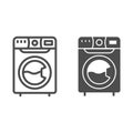 Washing machine line and solid icon, Cleaning service concept, laundromat sign on white background, washer icon in