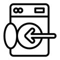 Washing machine with opened lid and arrow line icon, washing concept. Vector graphics. Machine for washing, loading sign Royalty Free Stock Photo