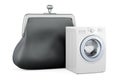 Washing machine with purse coin, 3D rendering Royalty Free Stock Photo