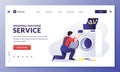 Washing machine repair service. Mechanic worker fixing laundry electrical equipment. Vector illustration