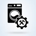 Washing machine repair service vector illustration in flat style. Plumbing services, household appliances repair icon Royalty Free Stock Photo