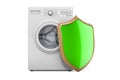 Washing machine with shield. Guarantee and protection washing machine concept. 3D rendering