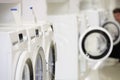 Washing machines in appliance store and defocused buyer Royalty Free Stock Photo