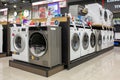 Washing machines displayed in the showroom of a commercial store. Minsk, Belarus - February, 2022 Royalty Free Stock Photo