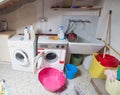 washing machines in the laundry room in the attic of a kindergarten Royalty Free Stock Photo