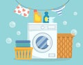 Washing mashine with clothes vector concept