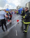 Washing shoes with water hose